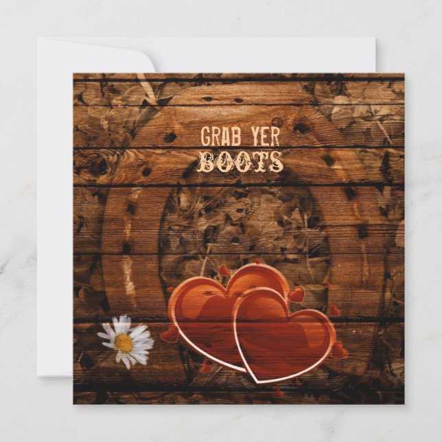 Invitation Mariage Rustique Occidental en Bois de Grange et F (Devant)