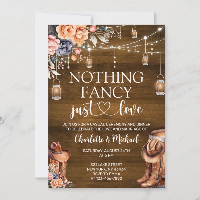 Invitation Mariage rustique occidental Rien de fantaisiste ju (Devant)