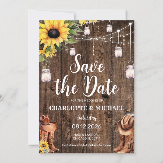 Invitation Mariage Rustique Occidental Save the Date (Devant)
