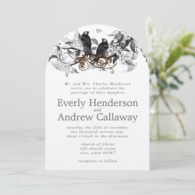 Invitation Mariage Rustique Oiseaux de l'Amour Fleur de Ceris (Debout devant)