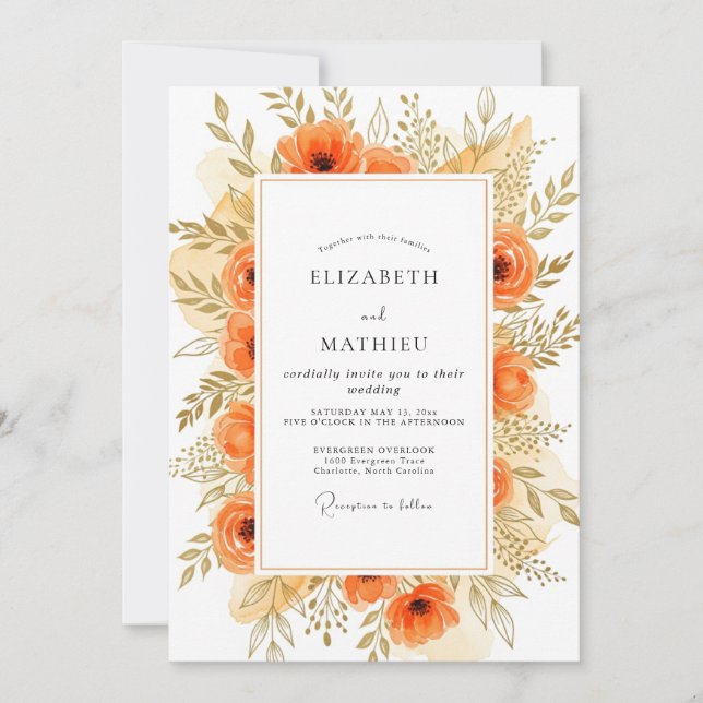 Invitation Mariage rustique orange d'automne (Devant)