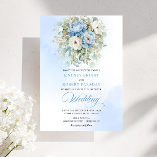 Invitation Mariage Rustique Pastel Bleu Blanc Pivoine Eucalyp