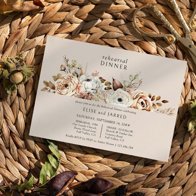 Invitation Mariage rustique Pays Floral Dîner de répétition (Rehearsal Dinner Invitation from Rustic Floral Brown Neutral Wedding Collection by Darling & May)