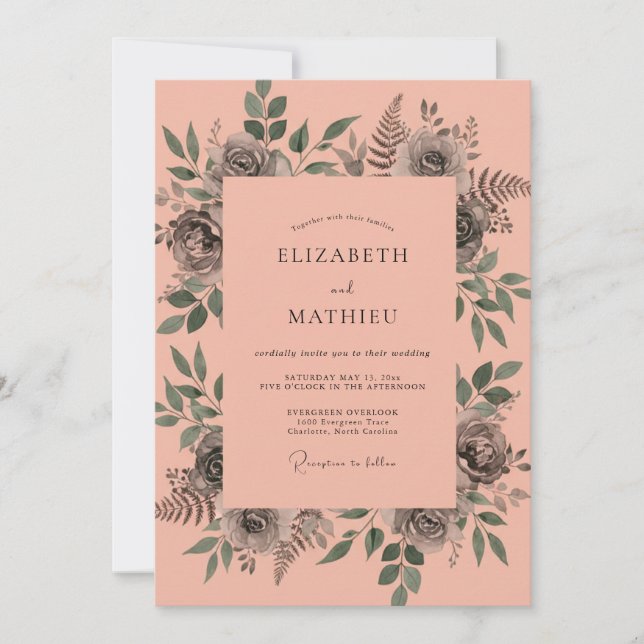 Invitation Mariage Rustique Pittoresque aux Pétales de Pêche (Devant)