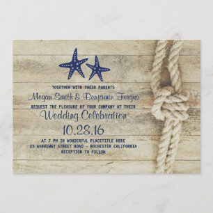 Invitation Mariage Rustique Plage Bois Flotté Corde Marine Bl