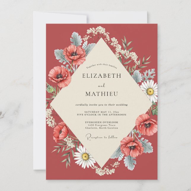 Invitation Mariage Rustique Poppy Daisy (Devant)