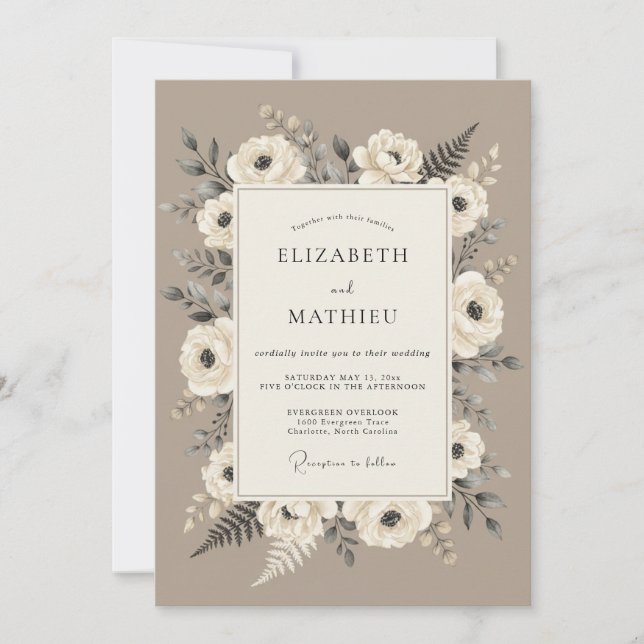 Invitation Mariage Rustique Raffiné Taupe (Devant)