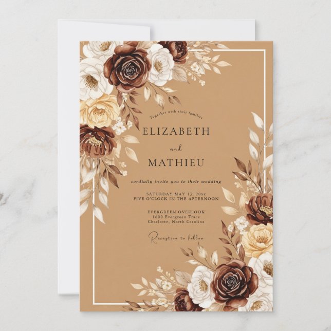 Invitation Mariage Rustique Récolte Marron Chocolat (Devant)