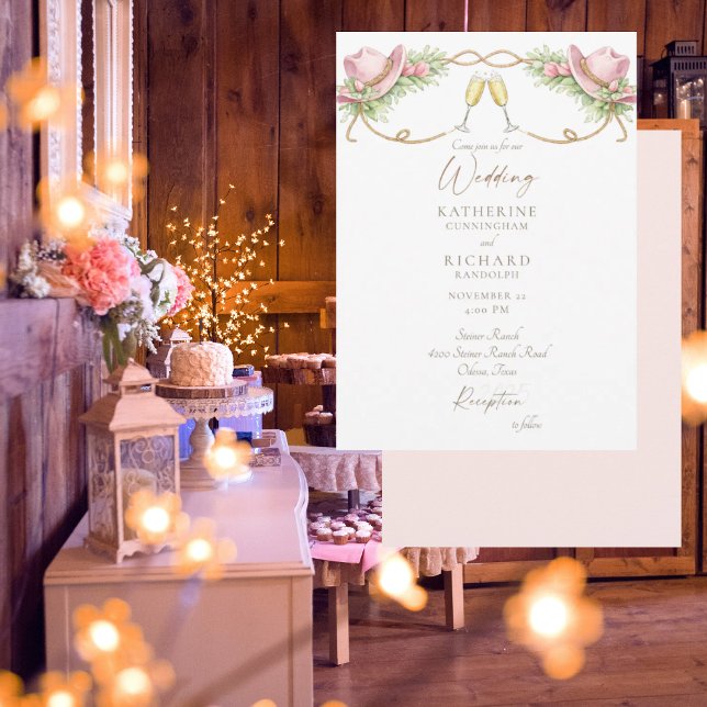 Invitation Mariage Rustique Redneck Chapeau de Cowboy Rose (Créateur téléchargé)