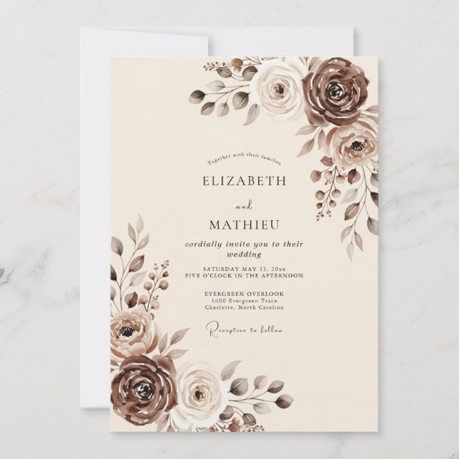 Invitation Mariage rustique resplendissant au moka (Devant)