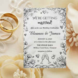 Invitation Mariage rustique romantique à main levée doodle