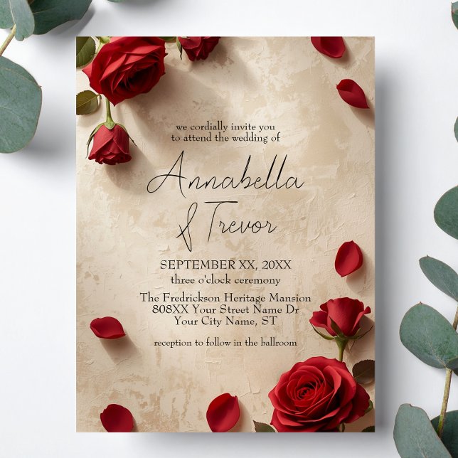 Invitation Mariage rustique romantique aux roses rouges (Créateur téléchargé)