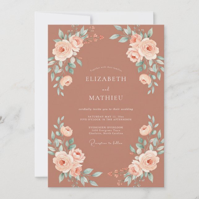 Invitation Mariage rustique romantique en terre cuite (Devant)