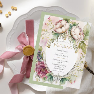 Invitation Mariage rustique romantique vert sauge élégant