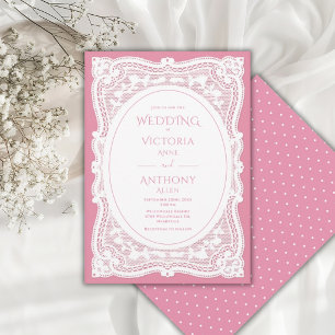 Invitation Mariage rustique rose en dentelle blanche vintage