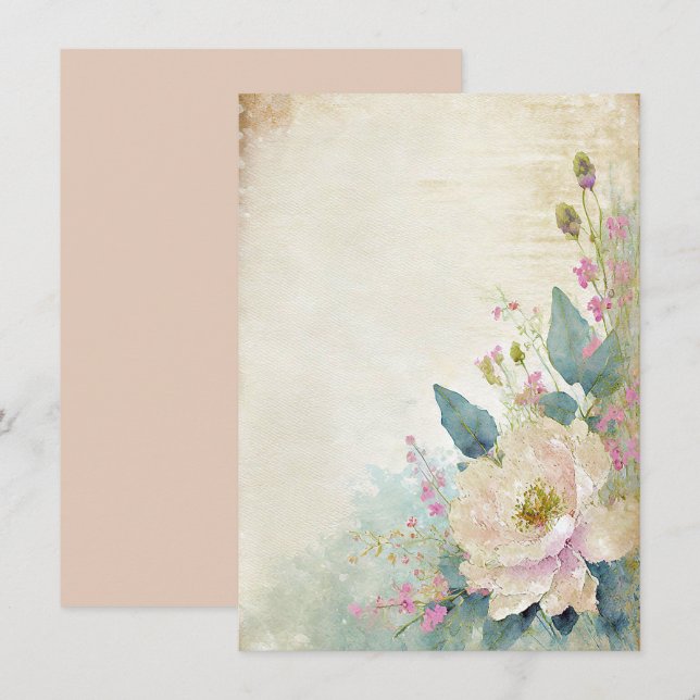 Invitation Mariage rustique rose vierge (Devant / Derrière)