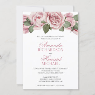 Invitation mariage rustique rose vintage rose roux