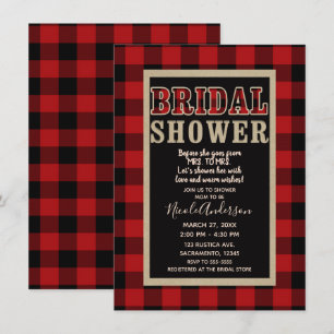 Invitation Mariage rustique rouge et noir à carreaux de buffl