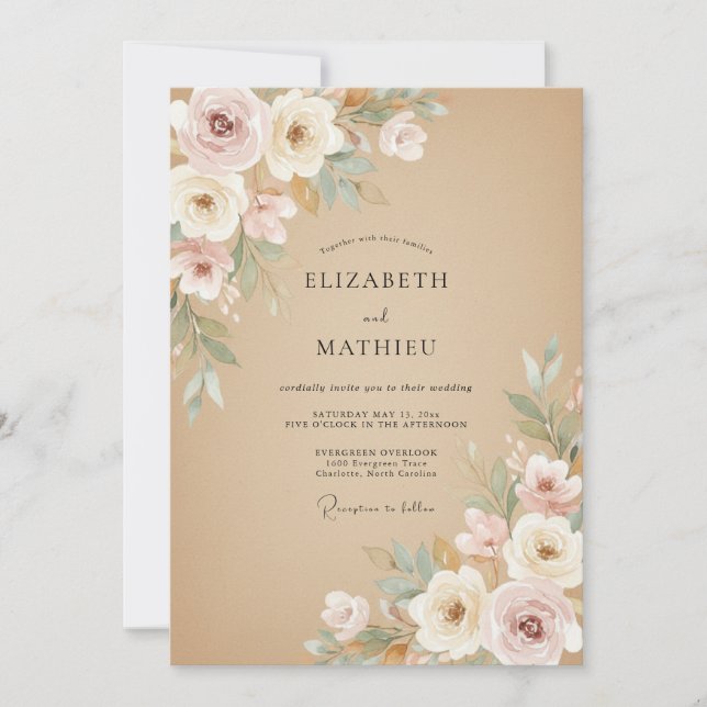 Invitation Mariage Rustique Sable Sérénité (Devant)