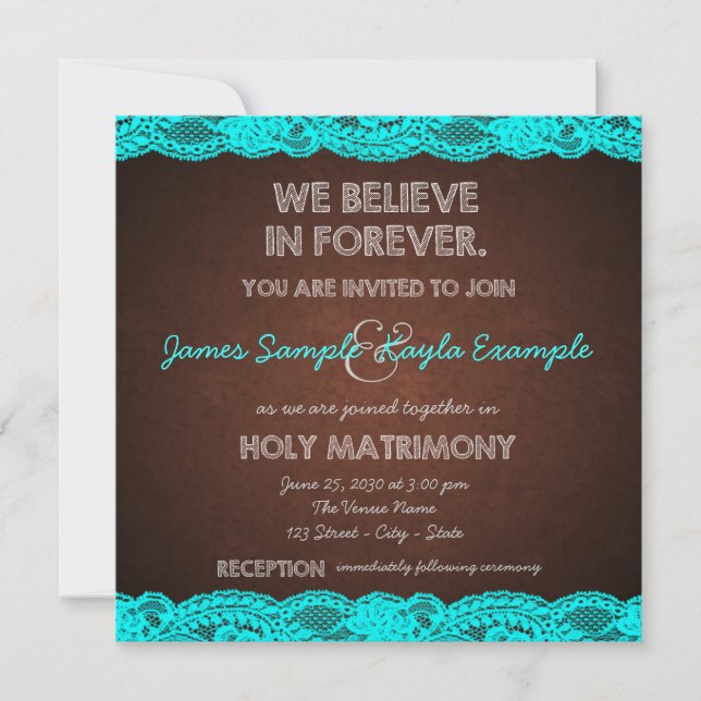 Invitation Mariage rustique sarcelle bleu et marron (Devant)
