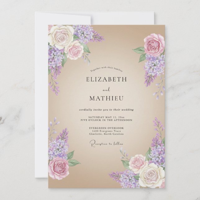 Invitation Mariage rustique séduisant lavande (Devant)