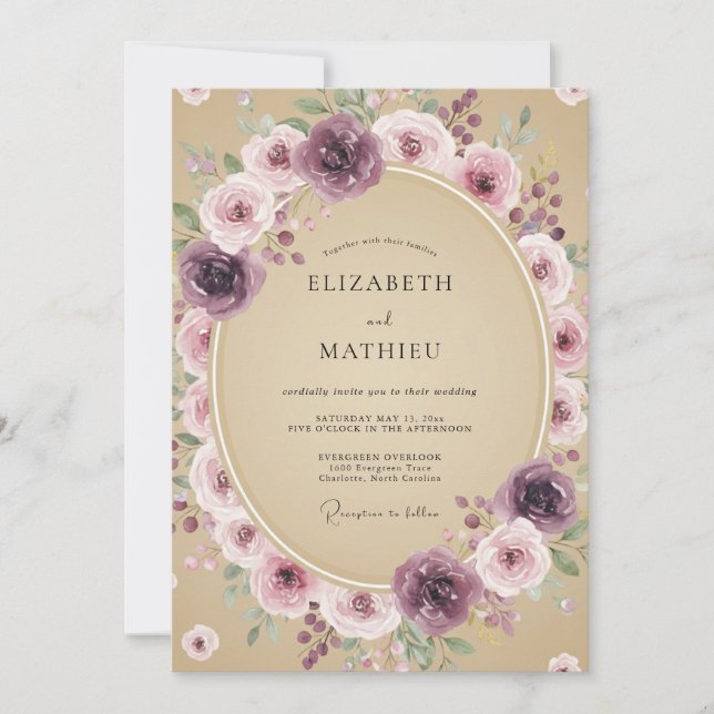 Invitation Mariage rustique serein mauve (Devant)