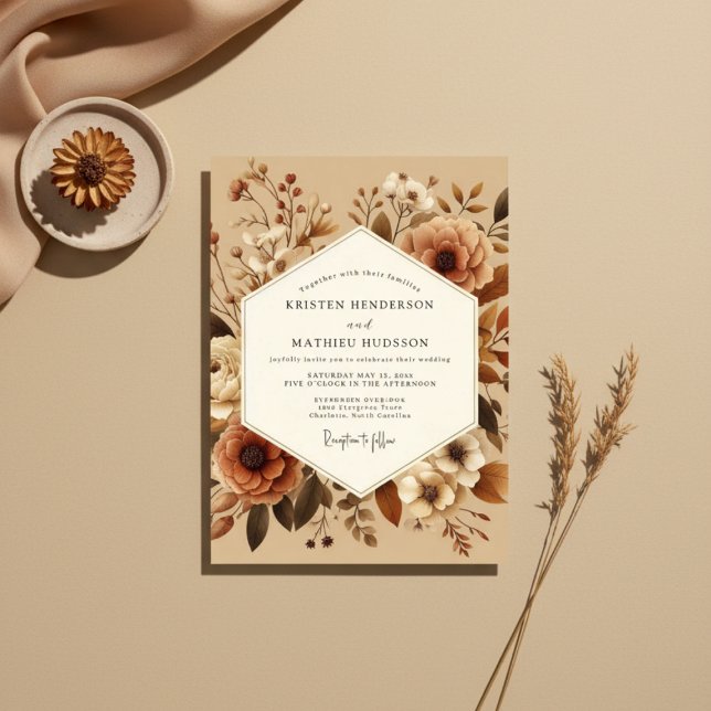 Invitation Mariage Rustique Sienne Fleurie (Créateur téléchargé)