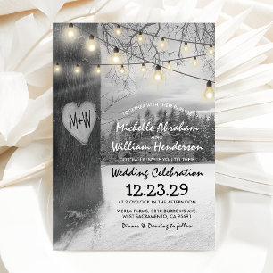 Invitation Mariage rustique Silver Winter Tree Twinkles lumiè