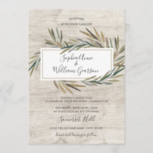 Invitation Mariage rustique simple Bois blanc & Aquarelle Her