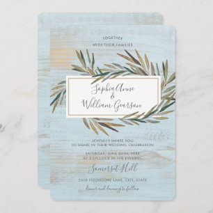 Invitation Mariage rustique simple Bois bleu et herbe d'aquar
