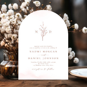 Invitation Mariage rustique simple en or rose avec monogramme