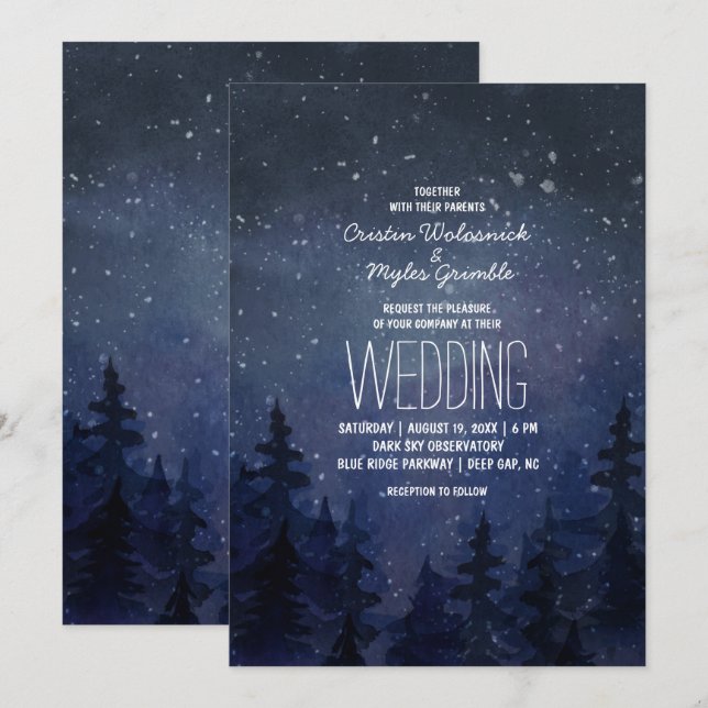Invitation Mariage rustique sous la voûte étoilée en forêt (Devant / Derrière)