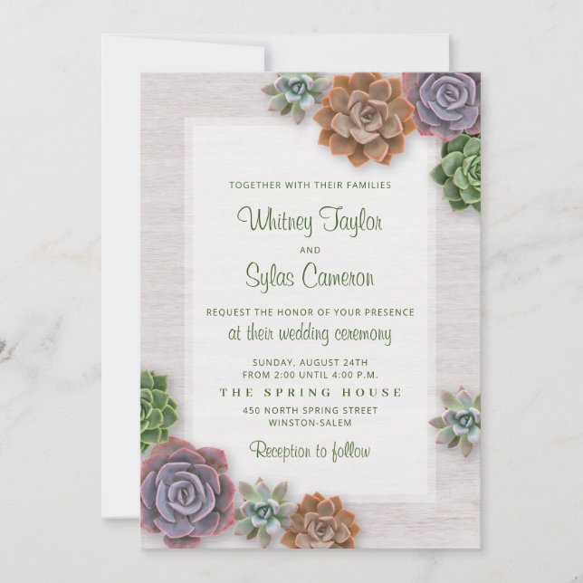 Invitation Mariage rustique Succulents (Devant)