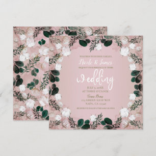 Invitation Mariage rustique taupe coton floral verdure Blush