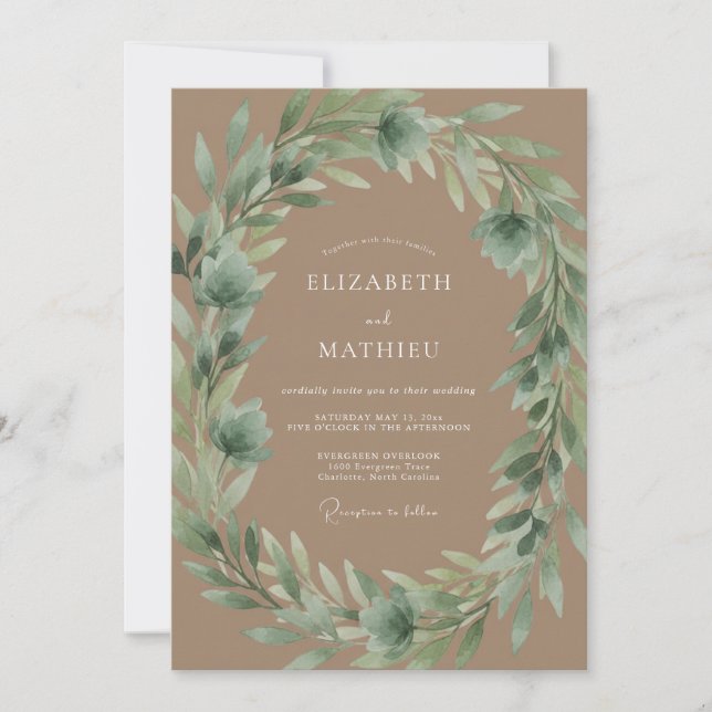 Invitation Mariage Rustique Taupe Organique (Devant)