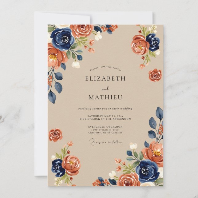 Invitation Mariage rustique terracotta marine Automne (Devant)