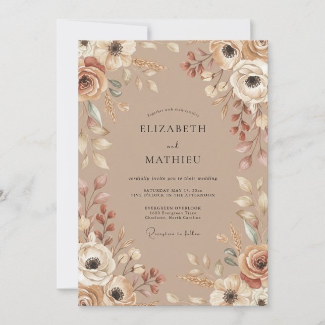 Invitation Mariage rustique terreux chamois (Devant)
