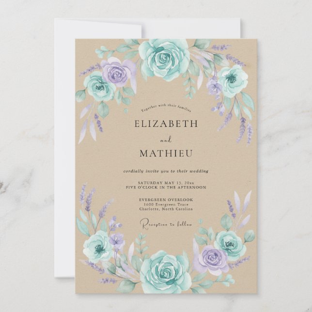 Invitation Mariage Rustique Terreux de Teinte Lavande et Sarc (Devant)