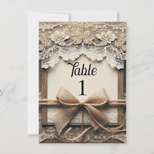 Invitation Mariage rustique toile de jute dentelle florale ro (Dos)