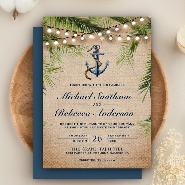 Invitation Mariage Rustique Toile de Jute Feuilles de Palmier (Créateur téléchargé)