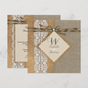 Invitation Mariage Rustique Toile de Jute Hessian Broderie Pe