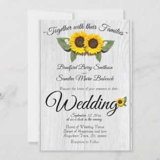 Invitation Mariage rustique Tournesol Gris de bois Gris Invit