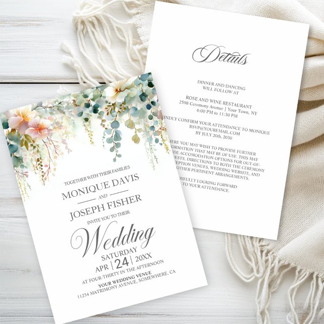 Invitation Mariage rustique tout-en-un avec verdure d'eucalyp (Créateur téléchargé)