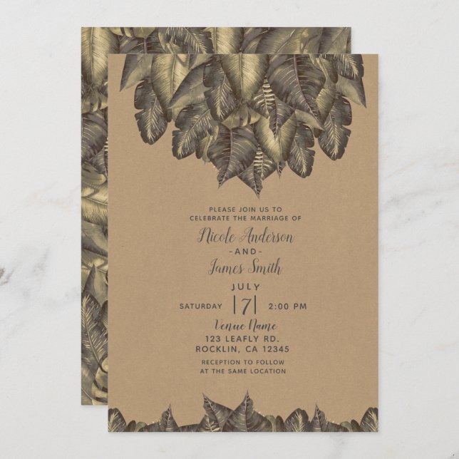 Invitation Mariage Rustique Tropical Feuille Botanique Vintag (Devant / Derrière)