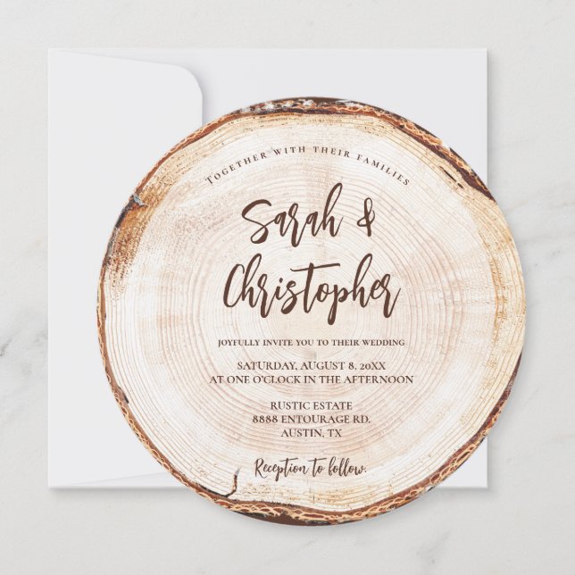 Invitation Mariage rustique unique Script Wood Cut Grain (Devant)
