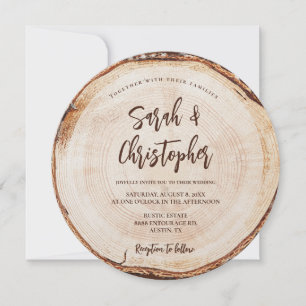 Invitation Mariage rustique unique Script Wood Cut Grain