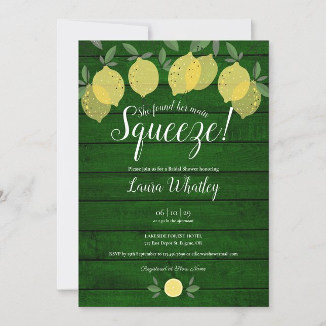 Invitation Mariage Rustique Vert Bois Main Squeeze (Devant)