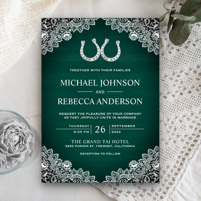 Invitation Mariage Rustique Vert Grange Bois Fer à Cheval Den (Créateur téléchargé)