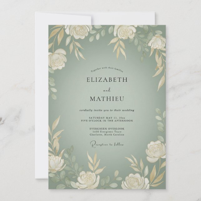 Invitation Mariage Rustique Vert Sage Élégant (Devant)