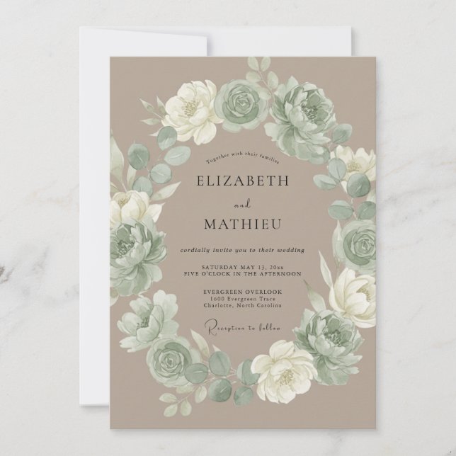 Invitation Mariage Rustique Vert Sauge Émute (Devant)
